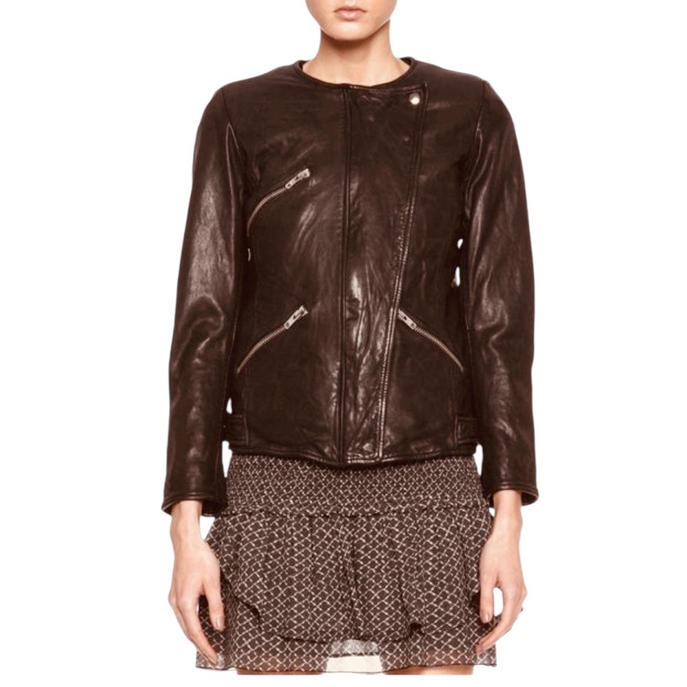 Isabel Marant Etoile Brown Bradi Biker Leather Jacket Size 40 / 8 US